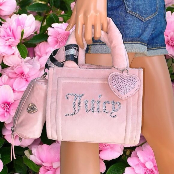 Juicy Couture Big Spender Pink Mini Tote Bag w/Barrel Wristlet & Heart Bag Charm - Picture 3 of 10